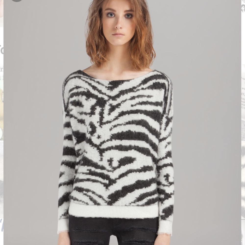 MAJE Angora Zebra Stripe Fuzzy Sweater Sz 1 Small